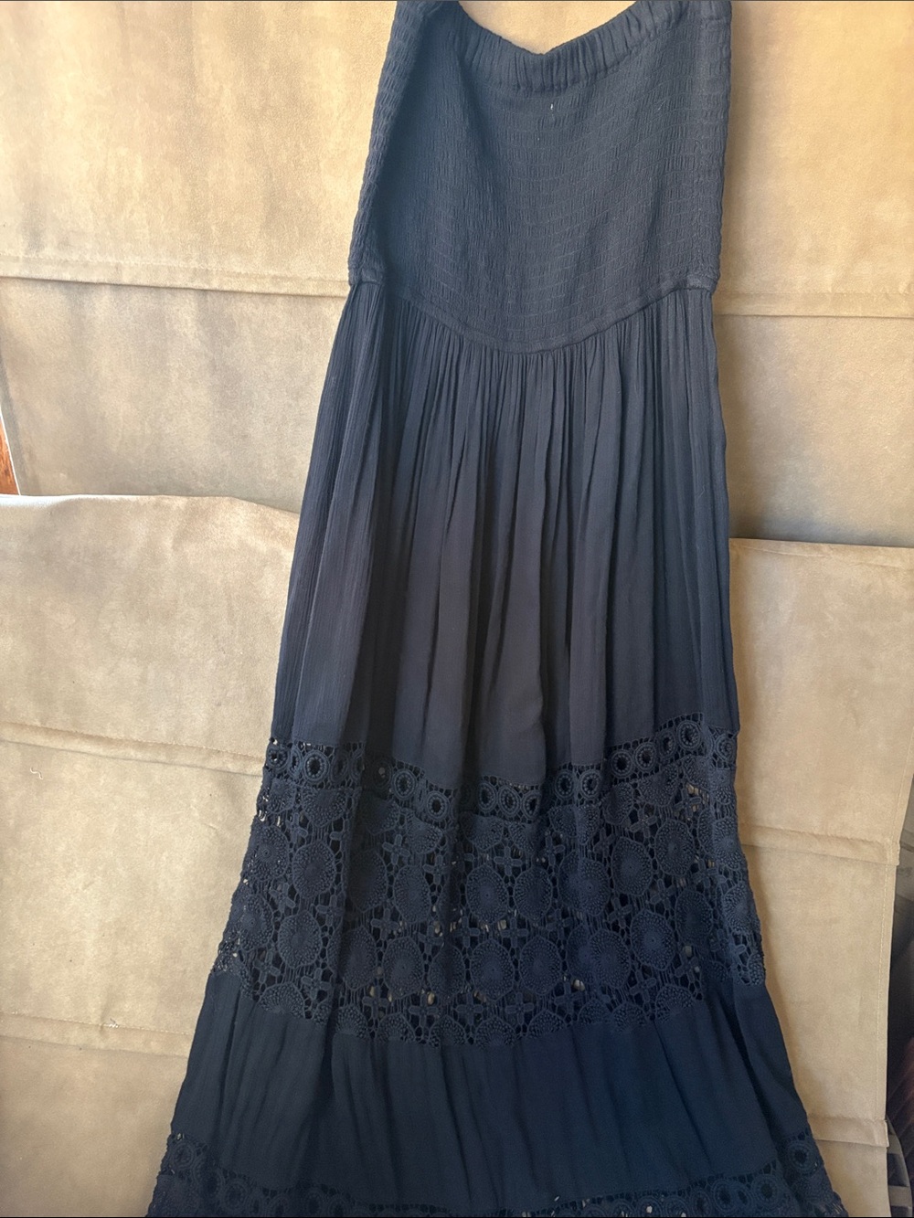 Chelsea28 Strapless Maxi Dress in black with Crochet Panels